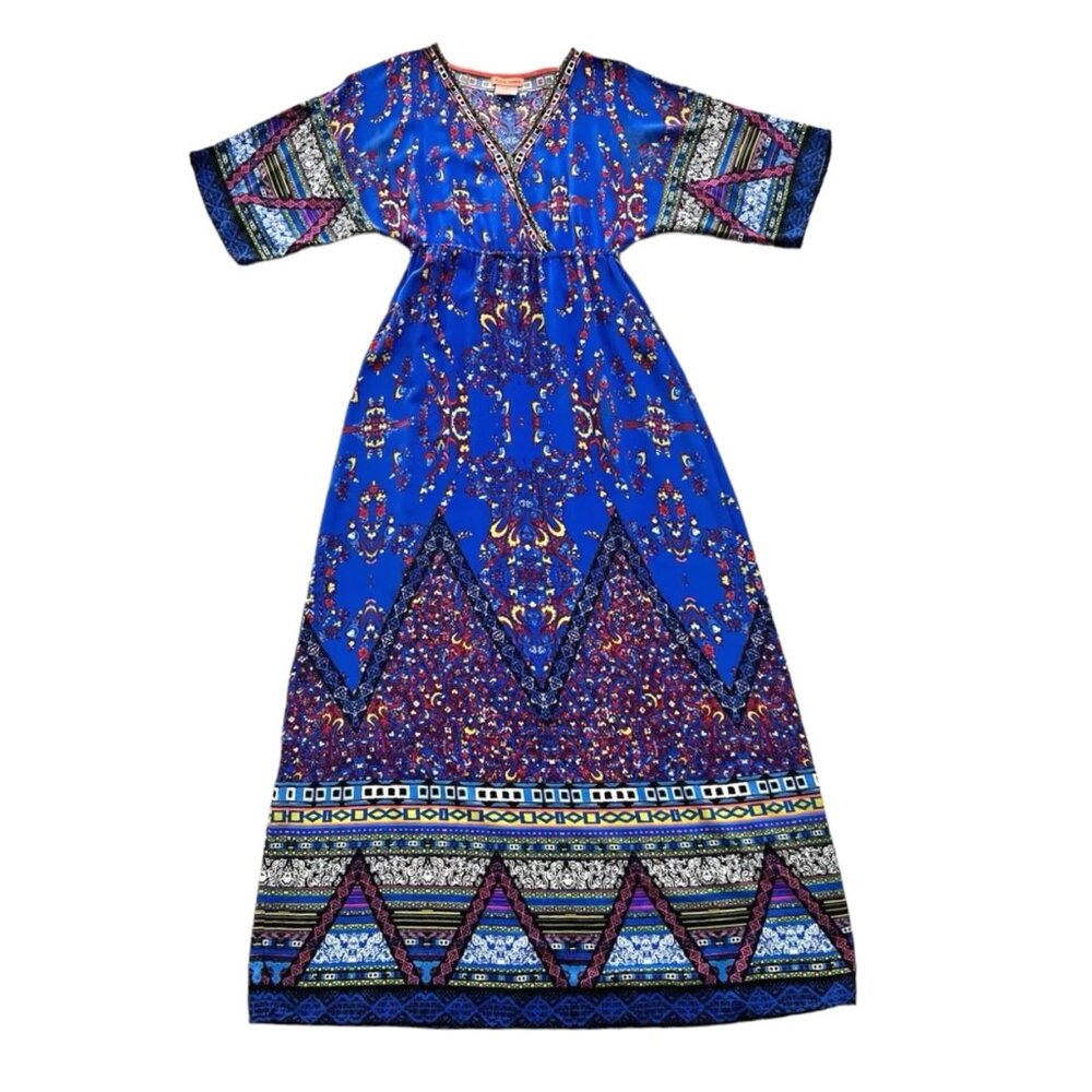 NEW Flying Tomato Blue Aztec Long Maxi Dress XS